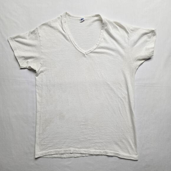 Hanes Shirt Womens L White V Neck Vintage 80s Soft Thin Tee Single Stitch USA - Picture 1 of 8